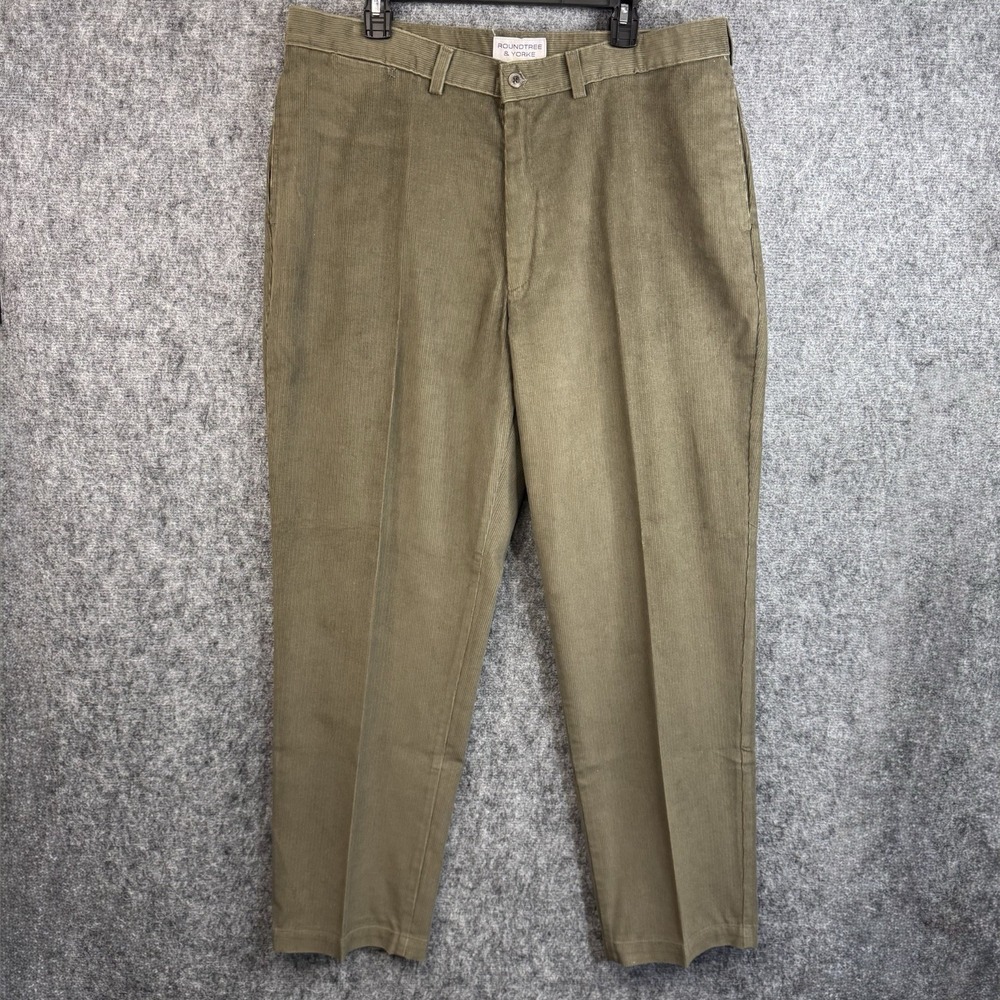 Roundtree & Yorke Mens Pants 36x31 Olive Cotton Blend Flat Front Casual